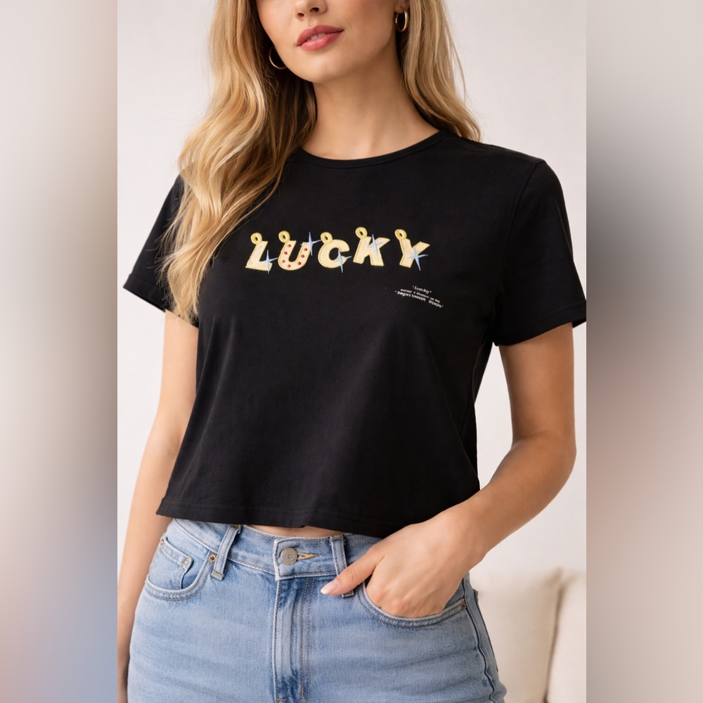 Antoni & Alison Department Store Lucky Graphic Black Tee Shirt - large